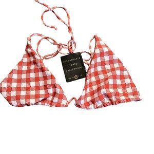 Brown and White Gingham Bikini Top. Memphis Print. Ella Style. Size Medium